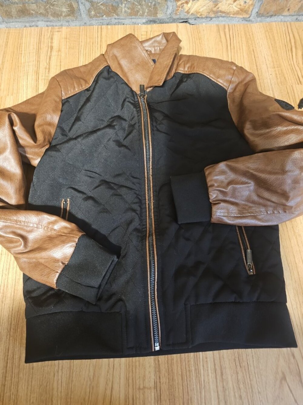 Marc Asher Jacket Coat Faux Leather Full Zipper Brown and Black Mens Size Small